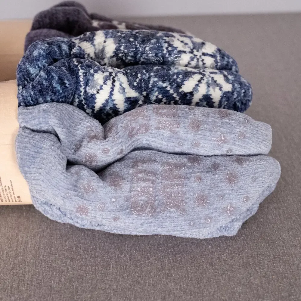 Muk Luks Sherpa Cabin Socks *4 Pair Total* Non-Skid Grippers 2 Fair Isle 2 Solid - Picture 6 of 6